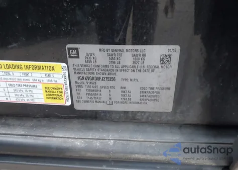 2015 Chevrolet Traverse 1Lt from USA, damaged, VIN 1GNKVGKD8FJ275256